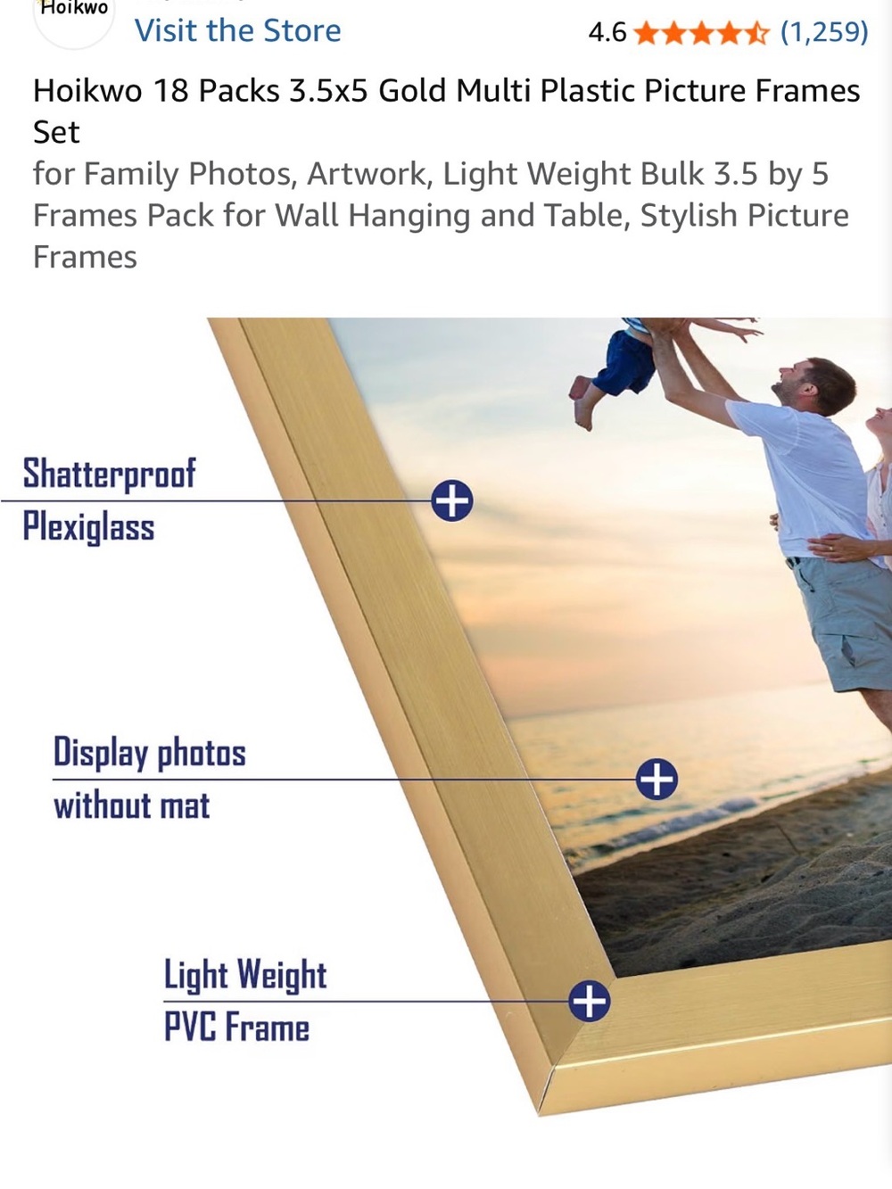 Hoikwо Gold Picture Frame (3.5x5) – Lightweight PVC Frame